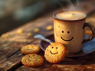Happy smiley cookies and mug.