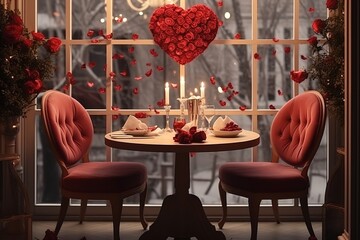 Valentines Day celebration, dinner in the restaurant - obrazy, fototapety, plakaty