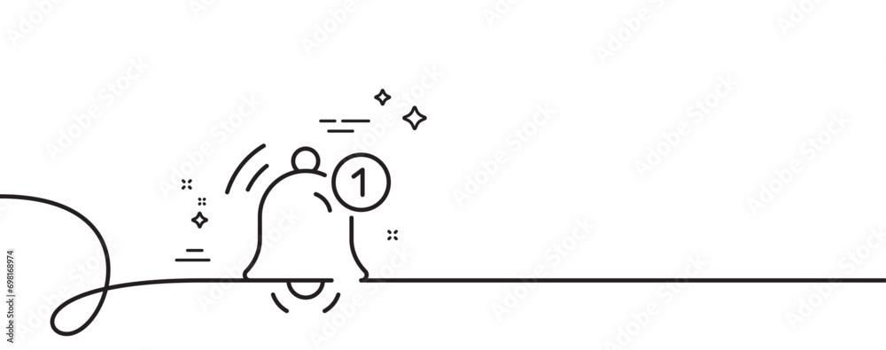 Poster reminder line icon. continuous one line with curl. notice bell sign. notification new message symbol