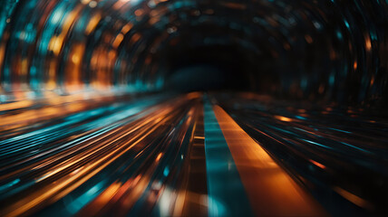 A motion shot of a train travelling through a tunnel at night, Design of abstract fast scaling speed motion background technology