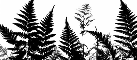Fern in black and white silhouette.