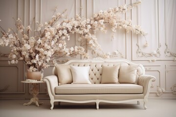 luxury style room in white with spring flowers