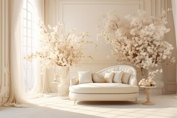 luxury style room in white with spring flowers