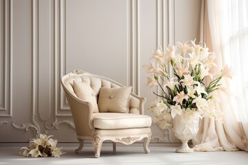 luxury style room in white with spring flowers