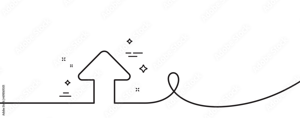 Poster upload arrow line icon. continuous one line with curl. direction arrowhead symbol. navigation pointe