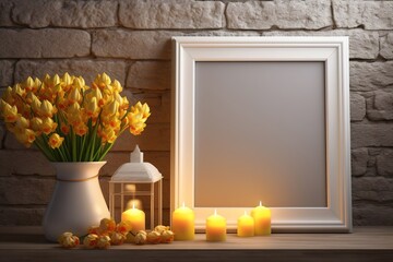 spring still life with lights and flowers