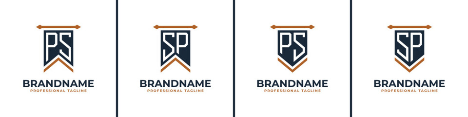 Letter PS and SP Pennant Flag Logo Set, Represent Victory. Suitable for any business with PS or SP initials. - obrazy, fototapety, plakaty