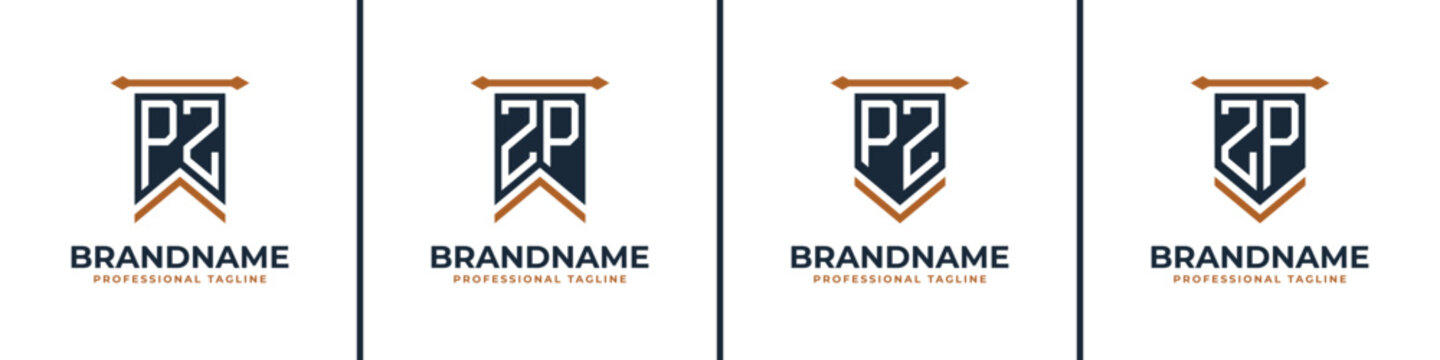 Letter PZ and ZP Pennant Flag Logo Set, Represent Victory. Suitable for any business with PZ or ZP initials.