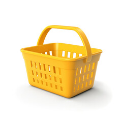 Yellow shopping basket, isolated on white background. 3D illustration