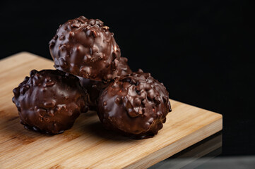 Macro Image of Delicious Chocolate and Nuts Balls. Chocolate pralines