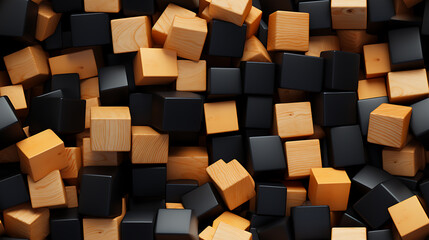 Grunge wood texture. Photo of many small black wooden cubes seamless parquet with cube pattern texture