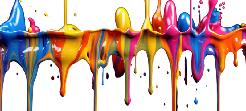Colorful rainbow color acrylic paint flowing down over white background, dripping colorful liquid on transparent background. - Powered by Adobe