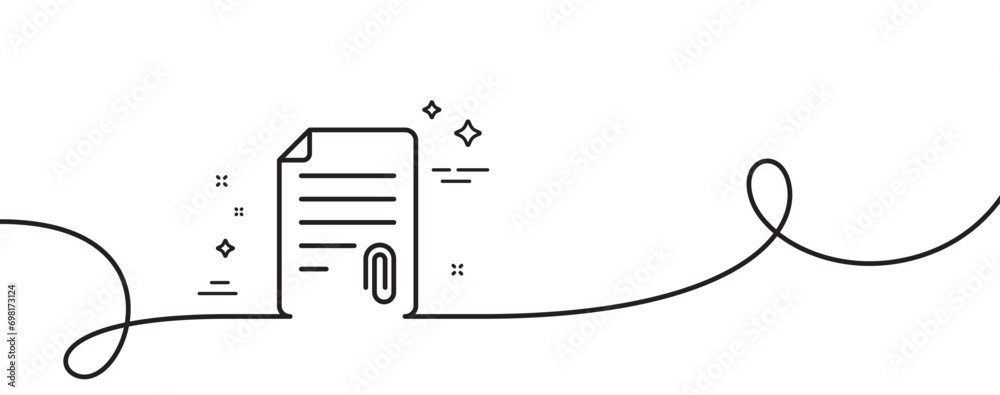 Poster cv attachment line icon. continuous one line with curl. document file symbol. attachment single outl