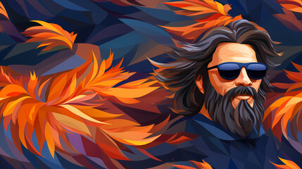 Abstract face of a man seamless illustration, pattern in the style of Colorful Minimalism