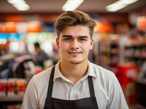 young man working in a supermarket