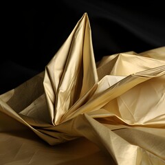 Crinkled Gold Fabric Folded into an Origami Crane