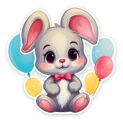 cheerful sticker featuring a cute animal, like a smiling bunny or a playful puppy, for the birthday cards