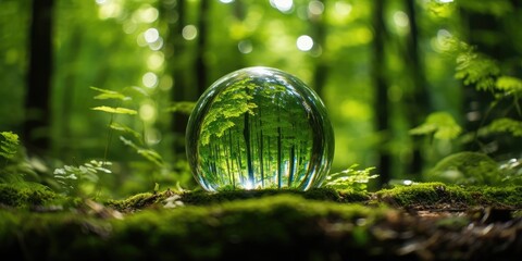 A giant crystal ball with a green forest in it, slow shutter speed photography, Expressionism, UHD, high resolution