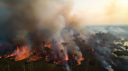 Fototapeta na wymiar A photograph of a drone view of the whole amazon burning, photograph, rich in detail, 4k