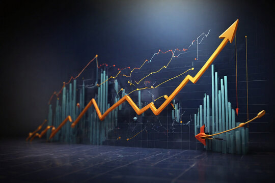 Showcase rising stock graphs and arrows, representing the achievement of investment goals and objectives in the finance sector.