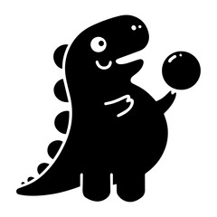 minimal Funny cartoon dinosaur vector silhouette, silhouette, black color, white background