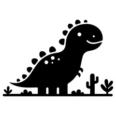 minimal Funny cartoon dinosaur vector silhouette, silhouette, black color, white background