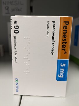 Prague,Czech republic- December 12 2023: box of  PENESTER Czech medication with active substance FInasteridum made by pharmaceutical company Zentiva