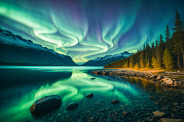 northern lights moving over the lake