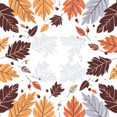 seamless Autumn leaf border pattern with hand drawn colorful leaves. Fall vector illustration