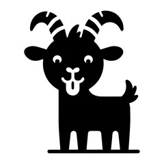 minimal funny goat character vector silhouette, black color silhouette, white background