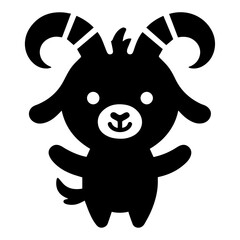 minimal funny goat character vector silhouette, black color silhouette, white background