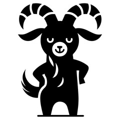 minimal funny goat character vector silhouette, black color silhouette, white background