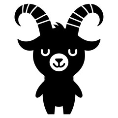 minimal funny goat character vector silhouette, black color silhouette, white background