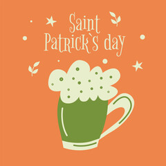 Saint Patrick s Day greetings card with green beer