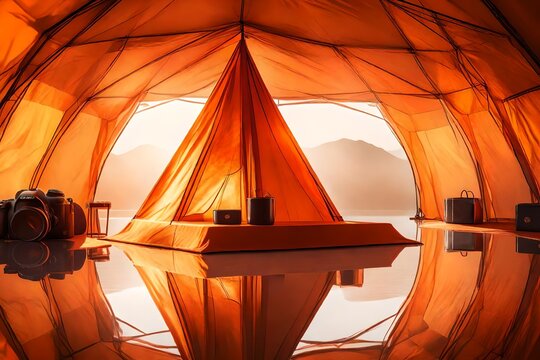 a beautifull orange tent with podium background images 