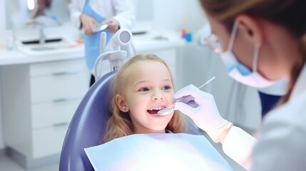 The dentist examined the children's teeth in the clinic, montage photography, photo grade, 32K, hyper quality