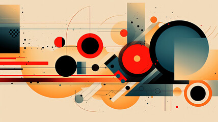 Abstract colorful geometric background with circles and lines. Background in the style of risographic retro technique . Contemporary Art.
