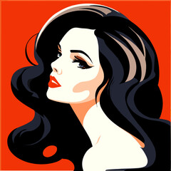 Vector portrait  of a beautiful brunette girl with makeup red lips and styling, advertising a beauty salon
