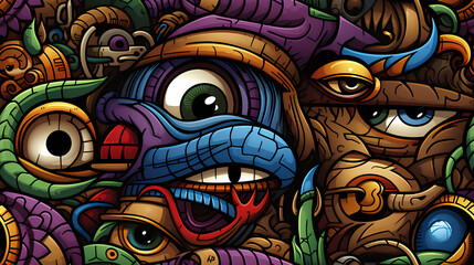 Psychedelic style print pattern. New wave print. Seamless wallpaper hypnotic trippy backdrop illustration.