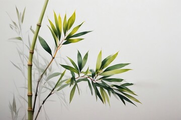 bamboo tree leaves branches on a white background