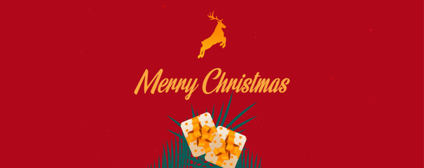 Merry Christmas banner design background with red and golden color