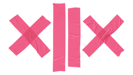 Pink adhesive tapes. Torn sticky tape set isolated. Wrinkled adhesive tape pieces.	