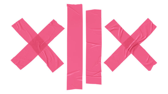 Pink adhesive tapes. Torn sticky tape set isolated. Wrinkled adhesive tape pieces.	