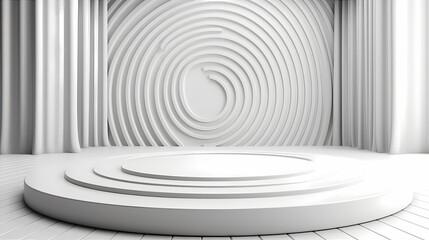 Fototapeta premium Abstract background. Spiral-shaped volumetric, white circles, of different sizes at different levels with a shadow. Futuristic background.