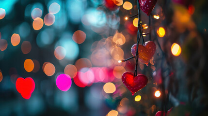 Valentine Hearts on Abstract bokeh Background