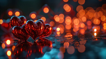 Valentine Hearts on Abstract bokeh Background