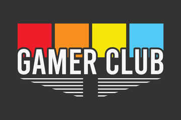 Gamer Club Vintage Typography T-shirt Design Vector Graphic.