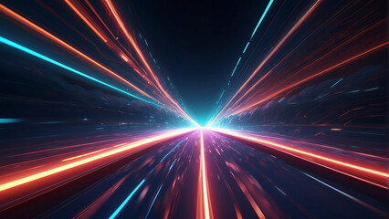 A motion shot of a train travelling through a tunnel at night, Design of abstract fast scaling speed motion background technology