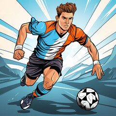 Pop Art Comic Football Player, Pop Art vintage Soccer Player Illustration