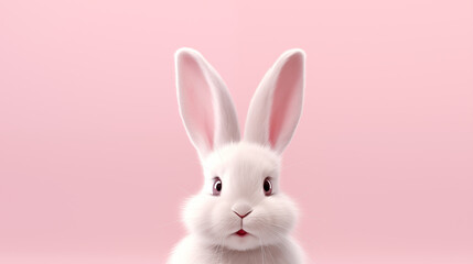 minimalism cute white easter bunny illustration isolated on pink background with copy space